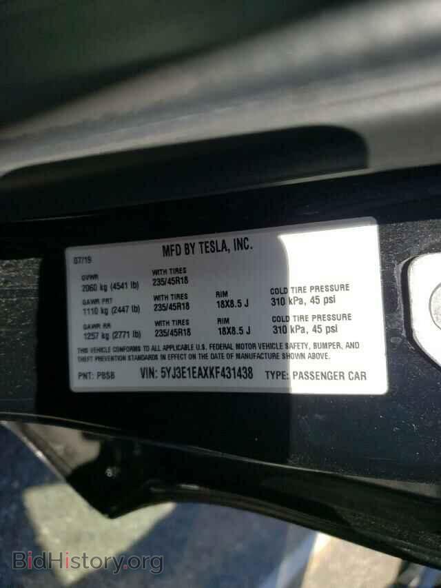 2019 TESLA MODEL 3 - VIN: 5YJ3E1EAXKF431438 - Фото 10