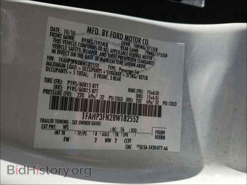 2011 FORD FOCUS - VIN: 1FAHP3FN2BW182552 - Фото 10