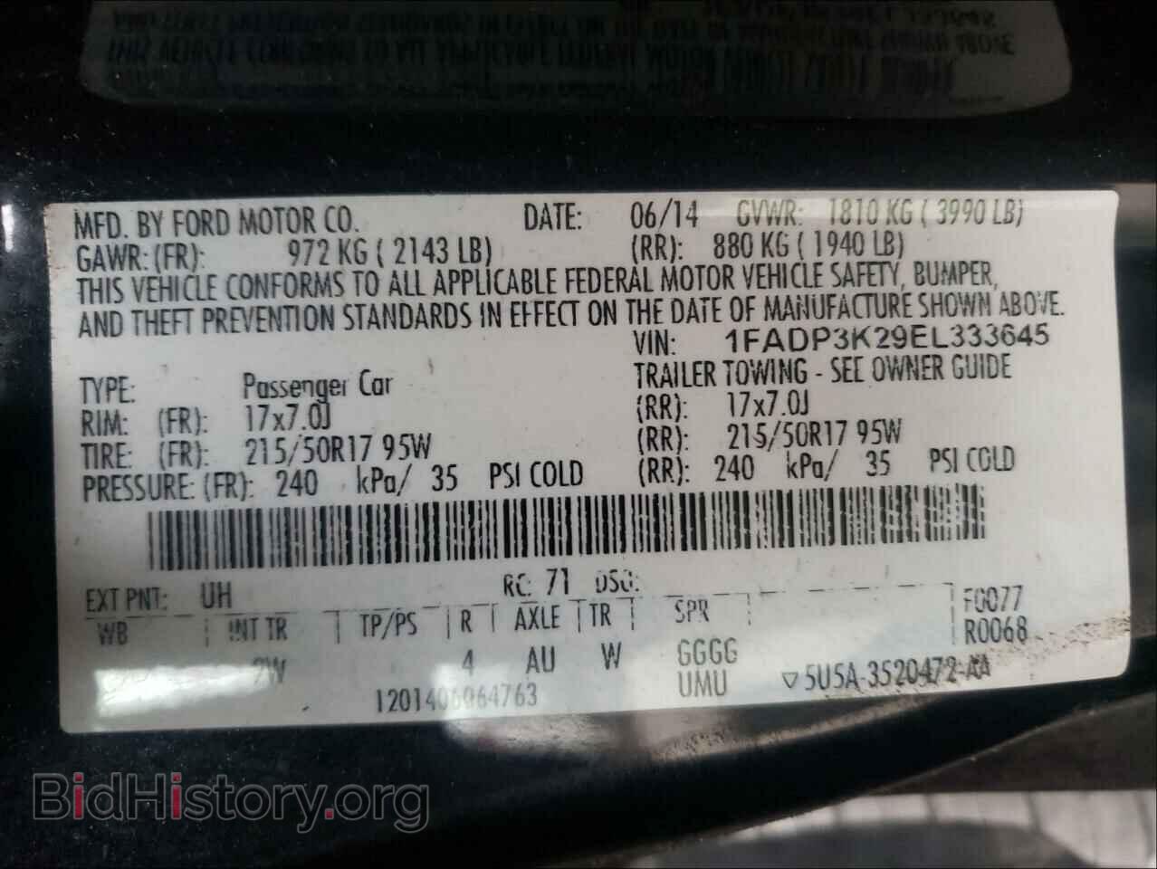 2014 FORD FOCUS - VIN: 1FADP3K29EL333645 - Фото 10