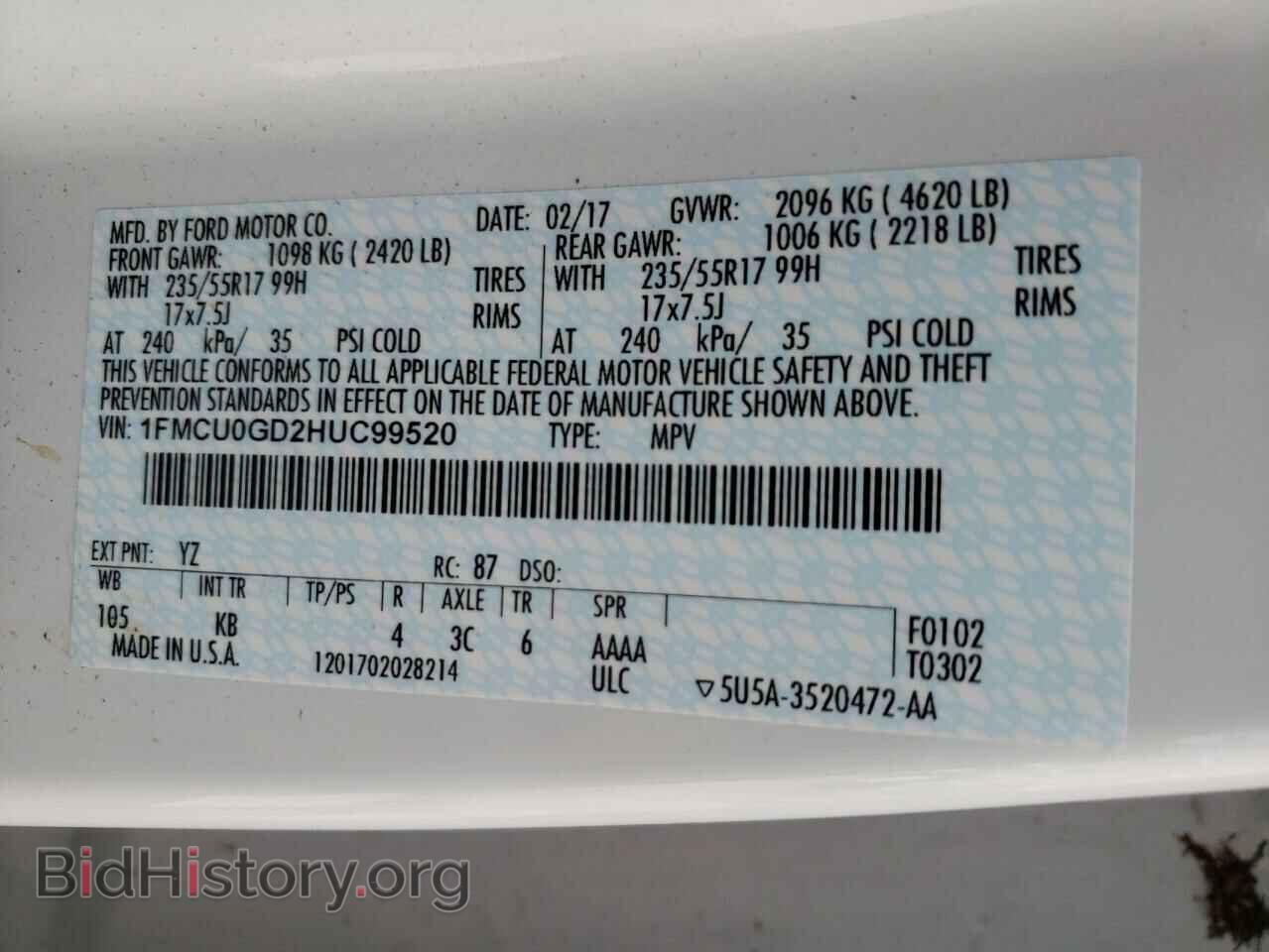 2017 FORD ESCAPE - VIN: 1FMCU0GD2HUC99520 - Фото 10
