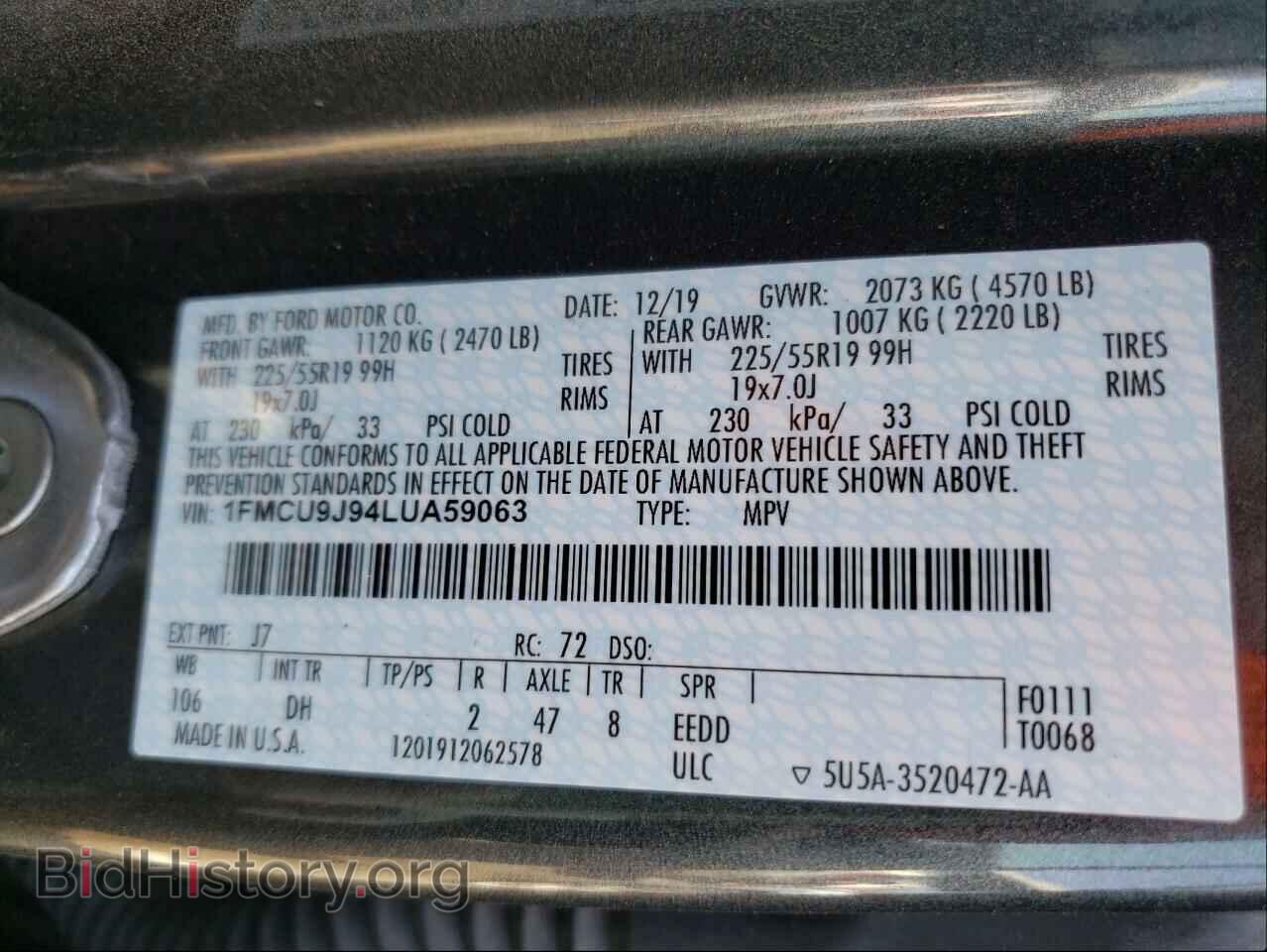 2020 FORD ESCAPE - VIN: 1FMCU9J94LUA59063 - Фото 10