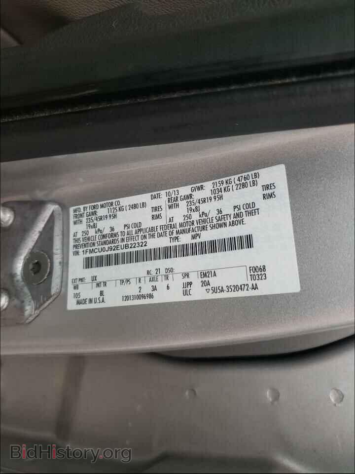 2014 FORD ESCAPE - VIN: 1FMCU0J92EUB22322 - Фото 10