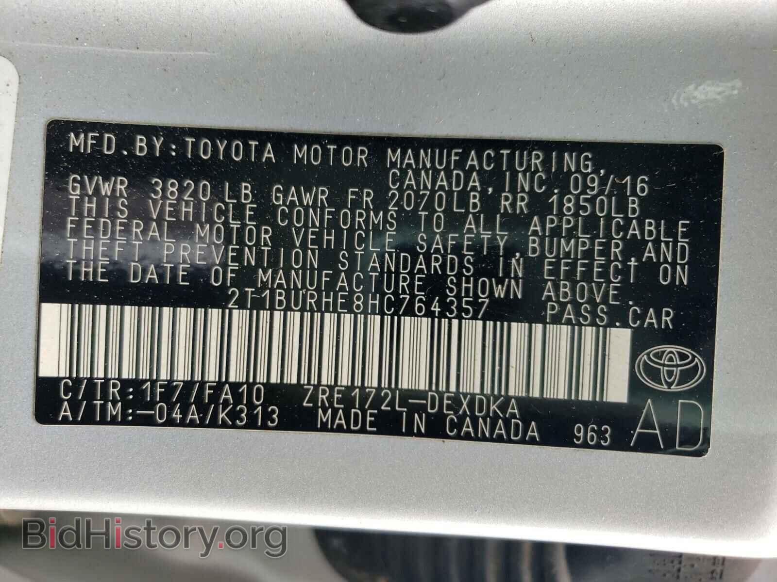2017 TOYOTA COROLLA - VIN: 2T1BURHE8HC764357 - Фото 10
