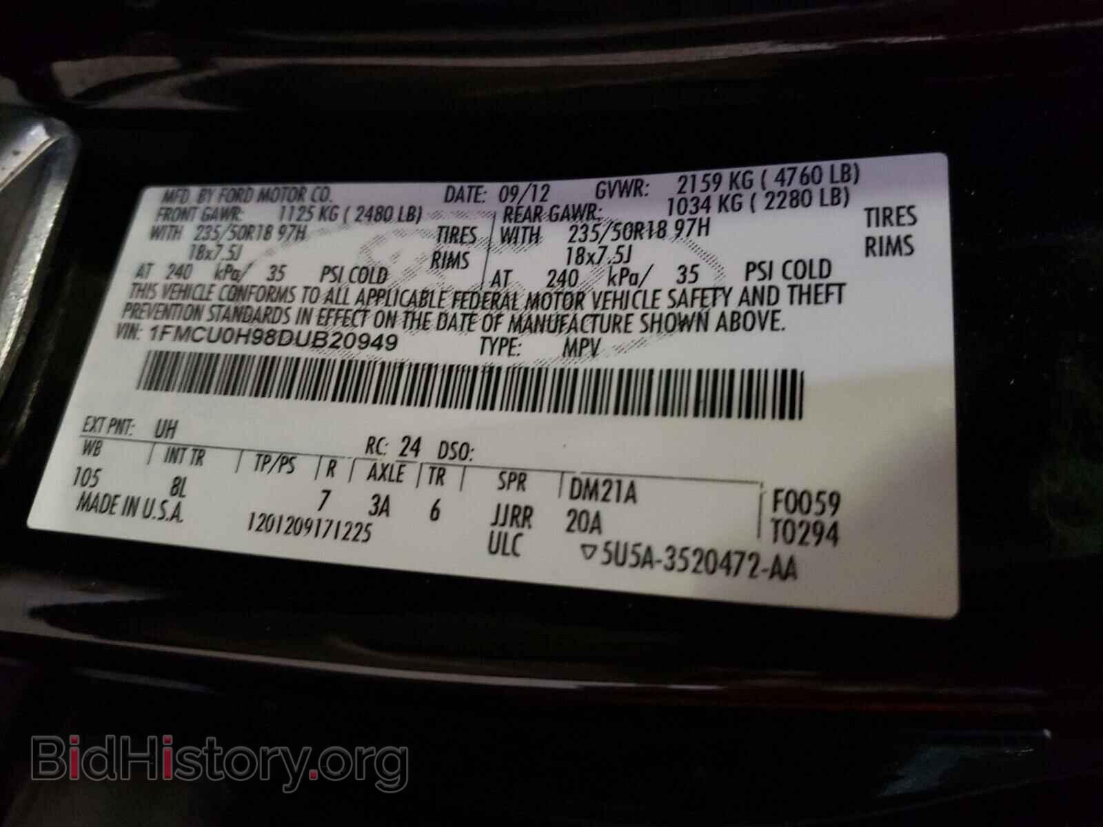 2013 FORD ESCAPE - VIN: 1FMCU0H98DUB20949 - Фото 10