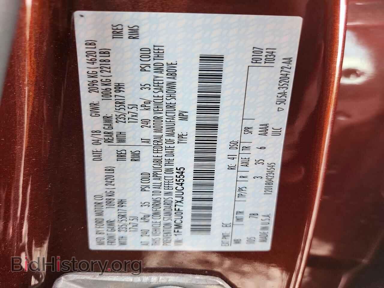 2018 FORD ESCAPE - VIN: 1FMCU0F7XJUC45545 - Photo 13