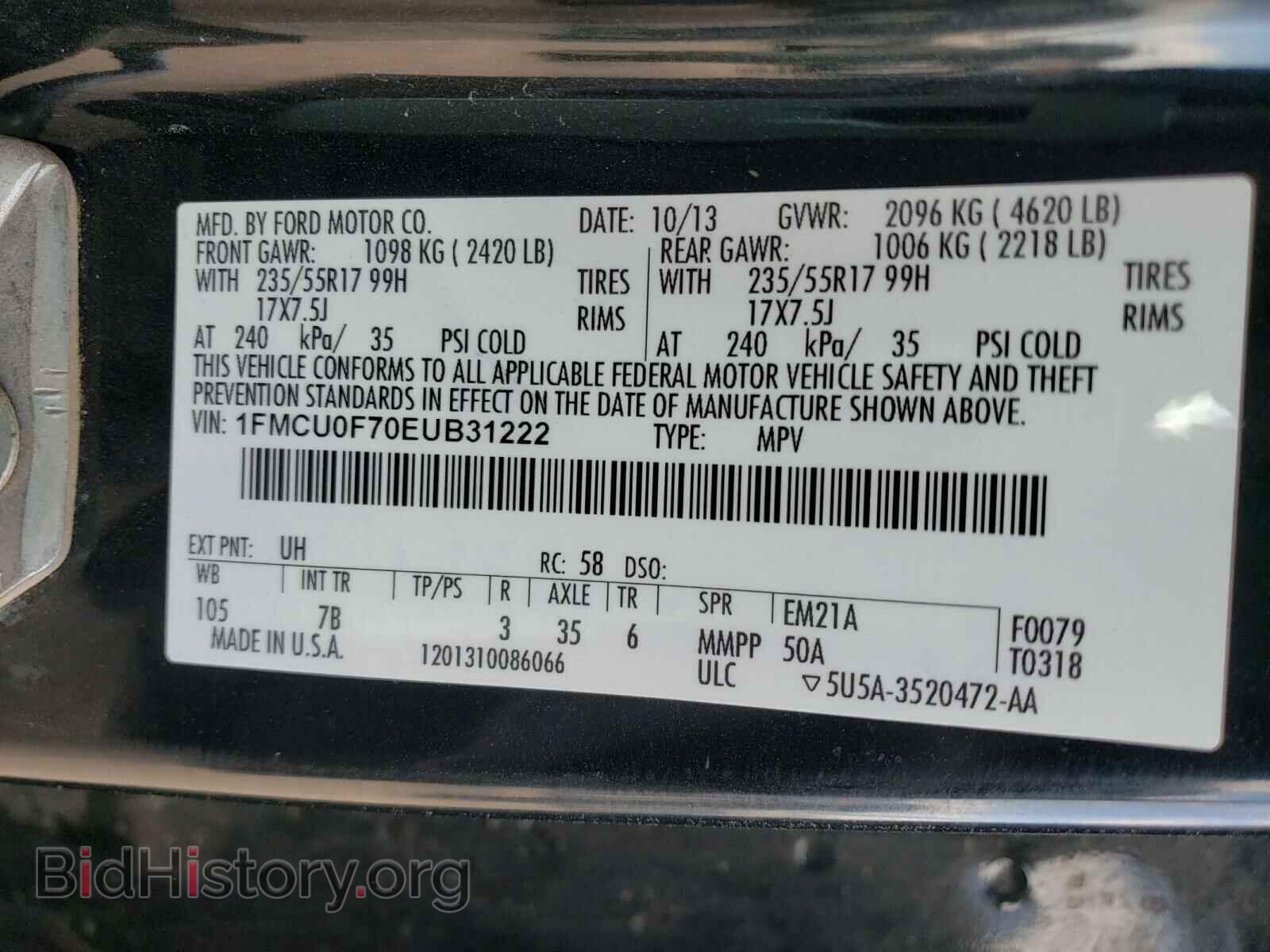 2014 FORD ESCAPE - VIN: 1FMCU0F70EUB31222 - Photo 10