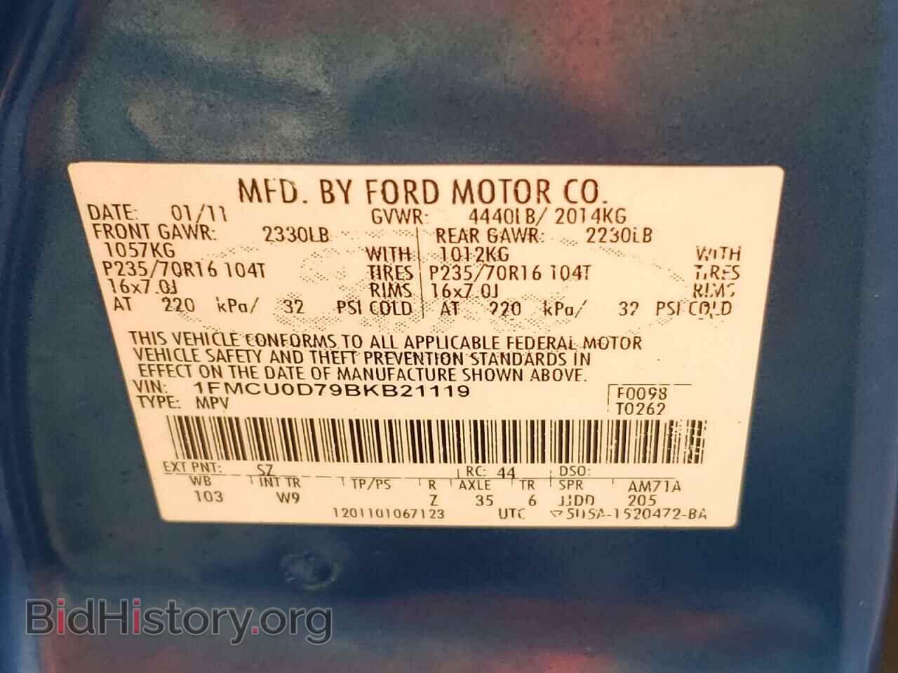2011 FORD ESCAPE - VIN: 1FMCU0D79BKB21119 - Фото 10