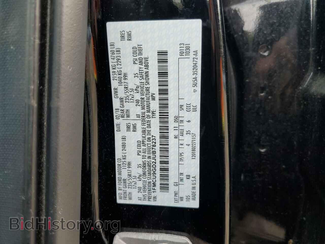 2018 FORD ESCAPE - VIN: 1FMCU9GD2JUB78237 - Фото 13