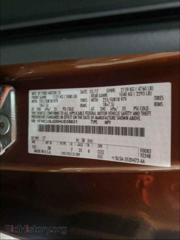2017 FORD ESCAPE - VIN: 1FMCU9JD0HUE08831 - Фото 10