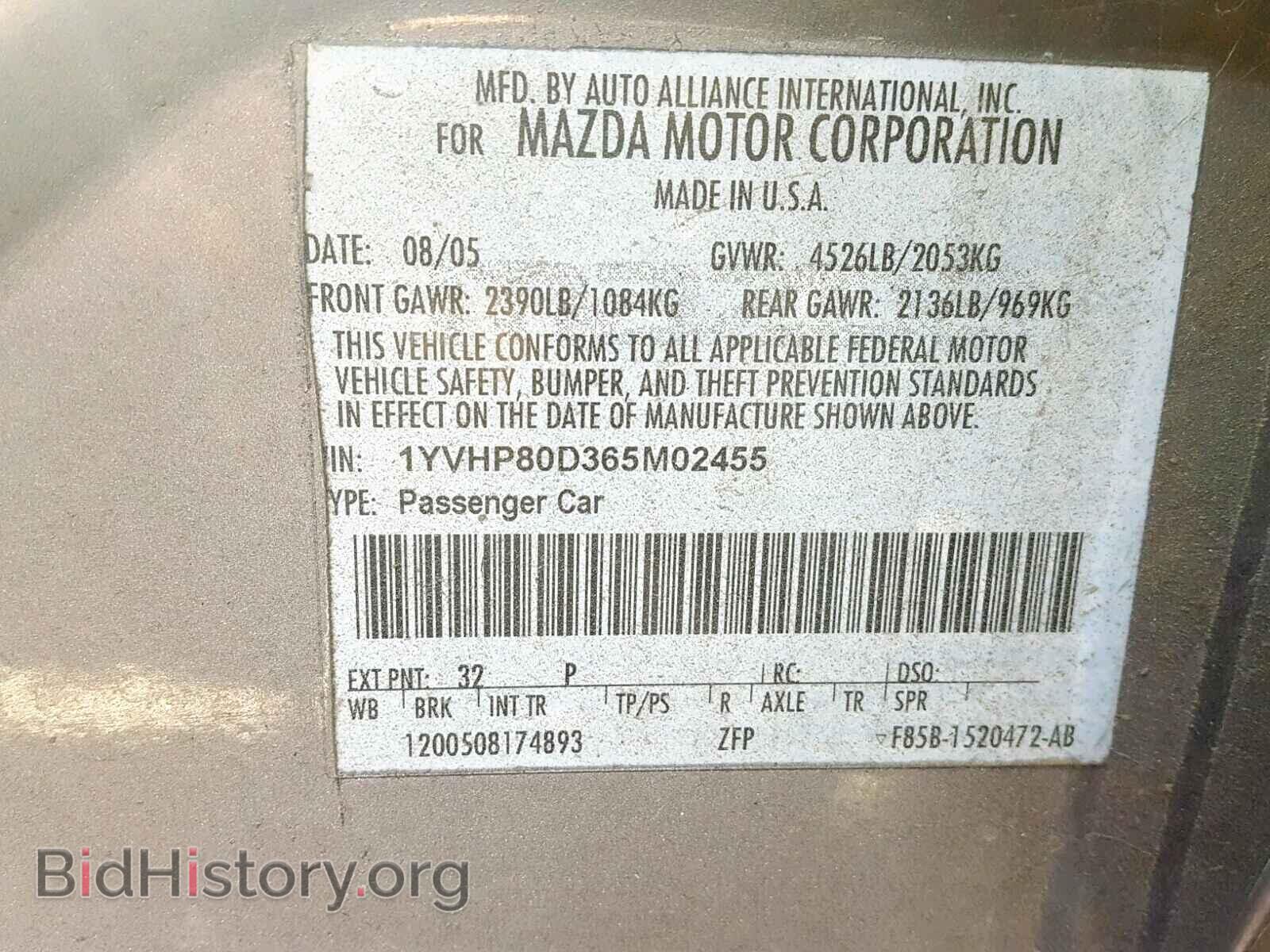 2006 MAZDA 6 - VIN: 1YVHP80D365M02455 - Photo 10