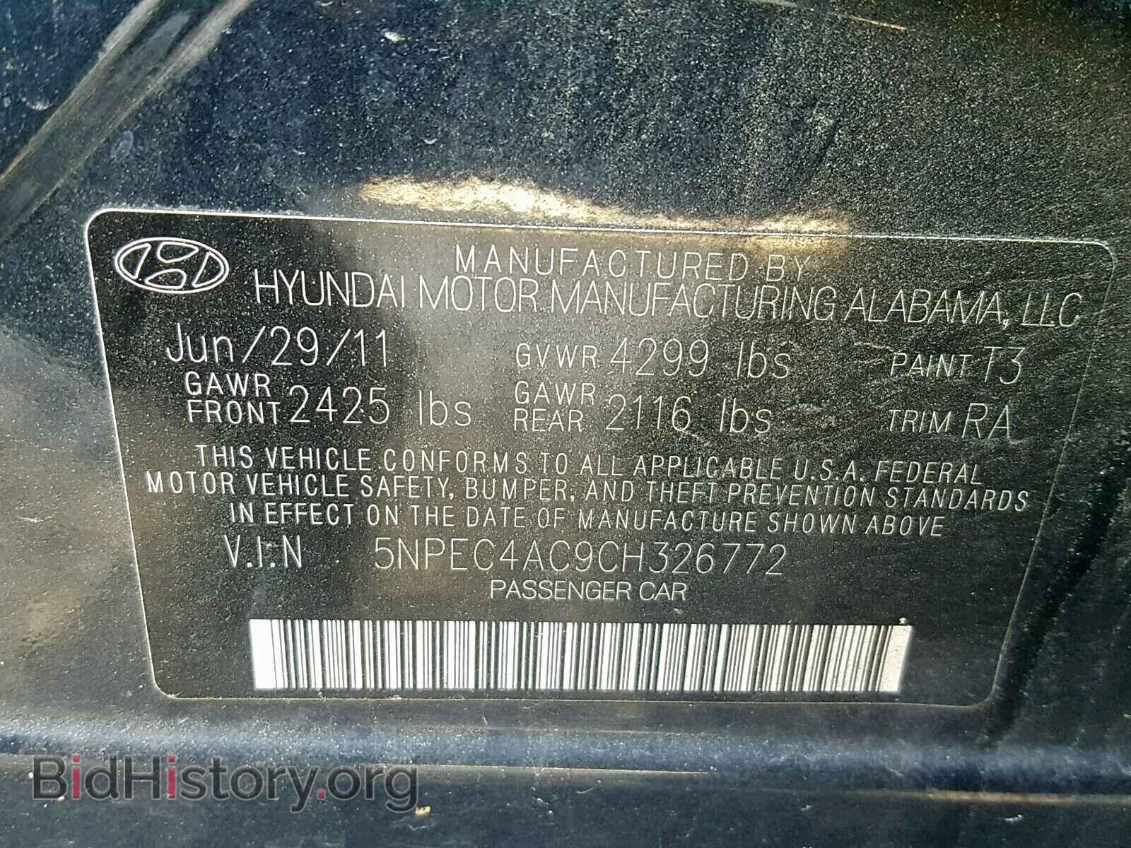 2012 HYUNDAI SONATA - VIN: 5NPEC4AC9CH326772 - Photo 10