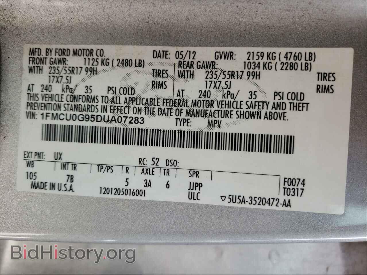 2013 FORD ESCAPE - VIN: 1FMCU0G95DUA07283 - Фото 10