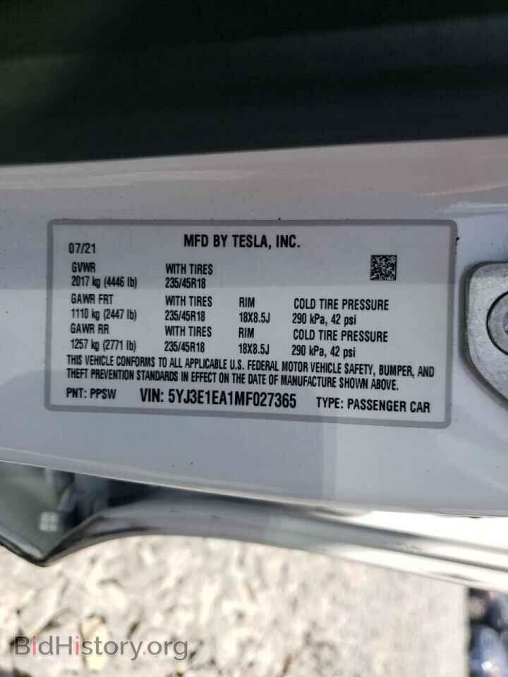 2021 TESLA MODEL 3 - VIN: 5YJ3E1EA1MF027365 - Photo 10