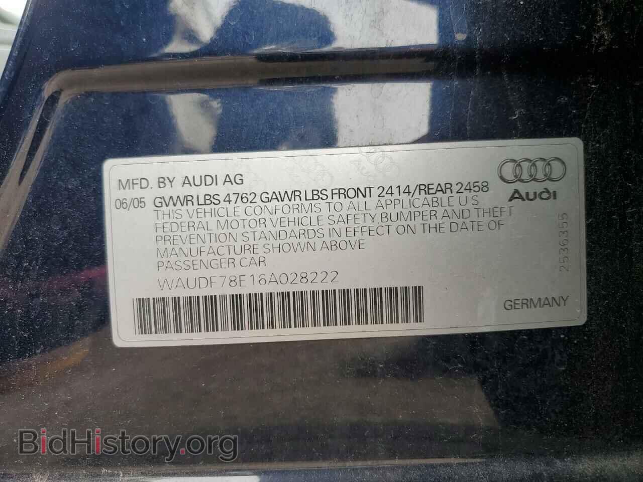 2006 AUDI A4 - VIN: WAUDF78E16A028222 - Фото 10