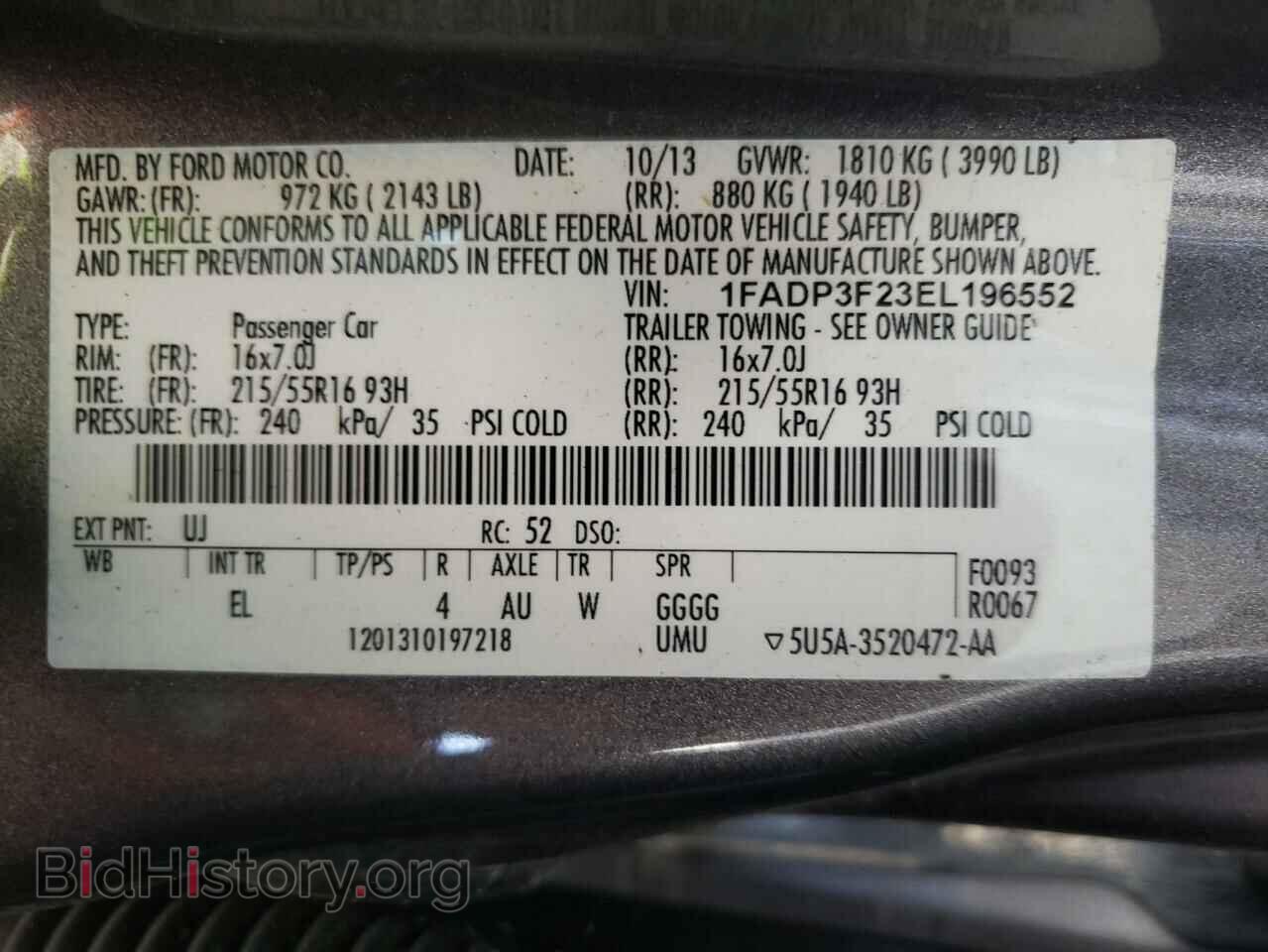 2014 FORD FOCUS - VIN: 1FADP3F23EL196552 - Фото 10