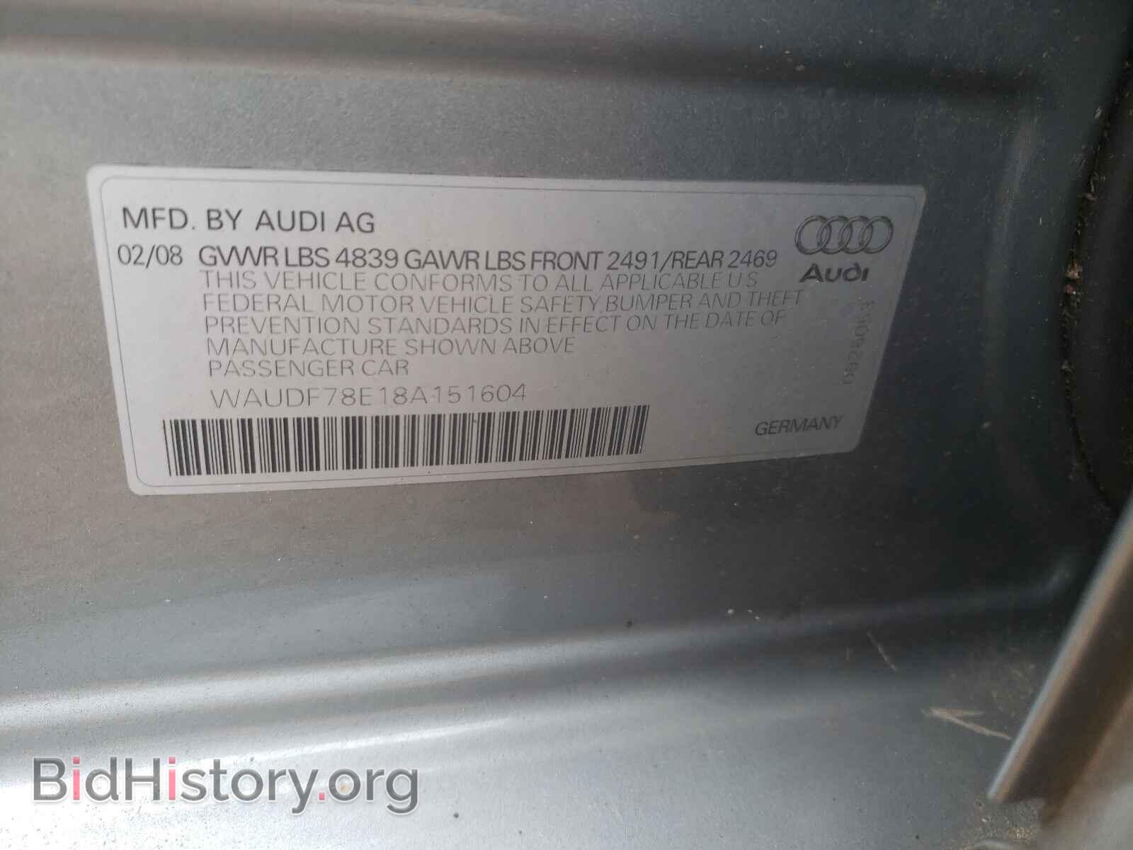 2008 AUDI A4 - VIN: WAUDF78E18A151604 - Фото 10