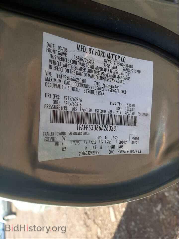 2006 FORD TAURUS - VIN: 1FAFP53U66A260381 - Фото 10