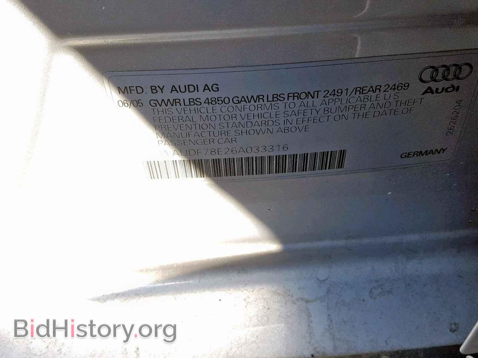 2006 AUDI A4 - VIN: WAUDF78E26A033316 - Фото 10