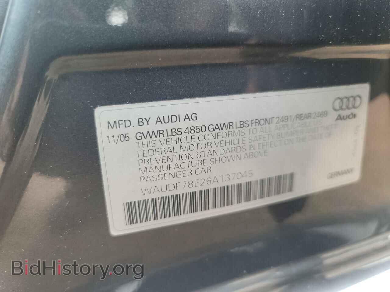 2006 AUDI A4 - VIN: WAUDF78E26A137045 - Фото 10
