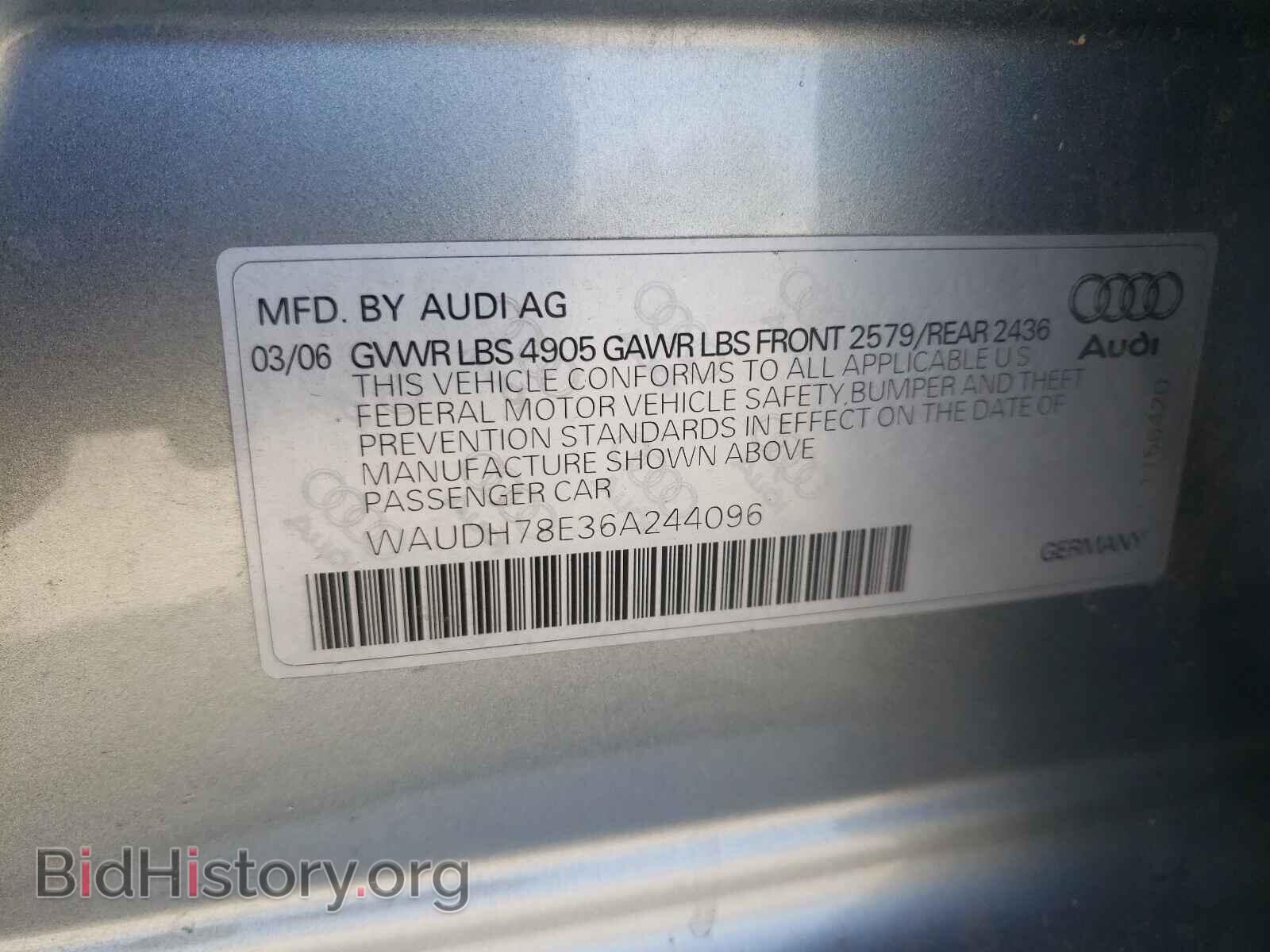 2006 AUDI A4 - VIN: WAUDH78E36A244096 - Фото 10
