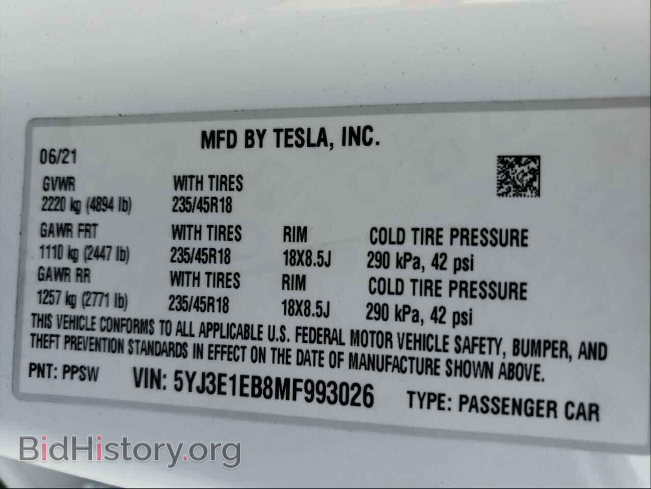 2021 TESLA MODEL 3 - VIN: 5YJ3E1EB8MF993026 - Photo 6