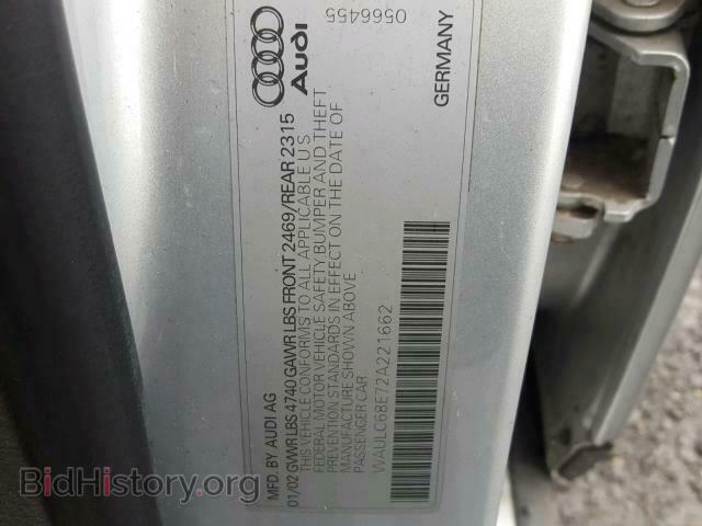 2002 AUDI A4 - VIN: WAULC68E72A221662 - Фото 10