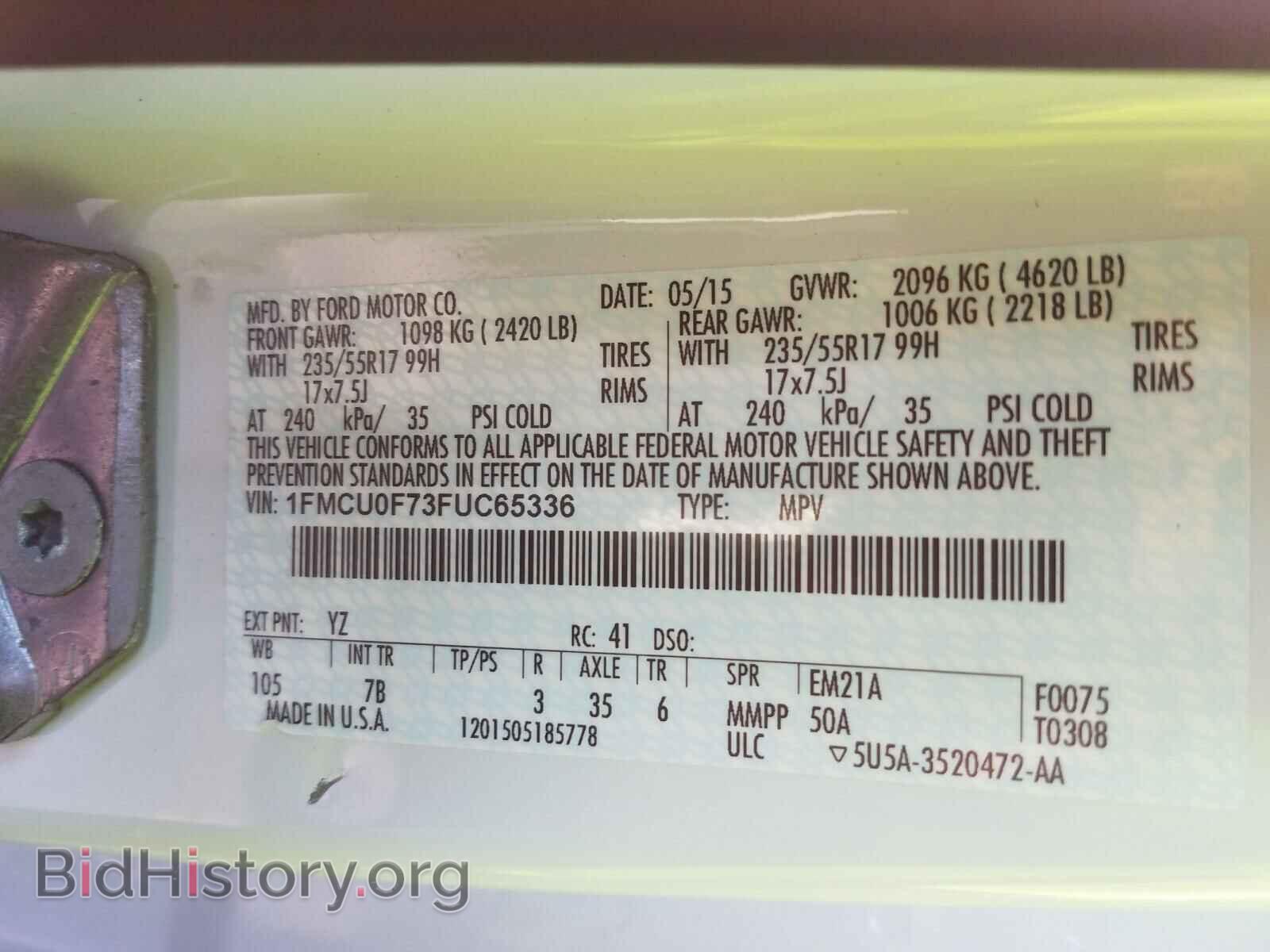 2015 FORD ESCAPE - VIN: 1FMCU0F73FUC65336 - Photo 10
