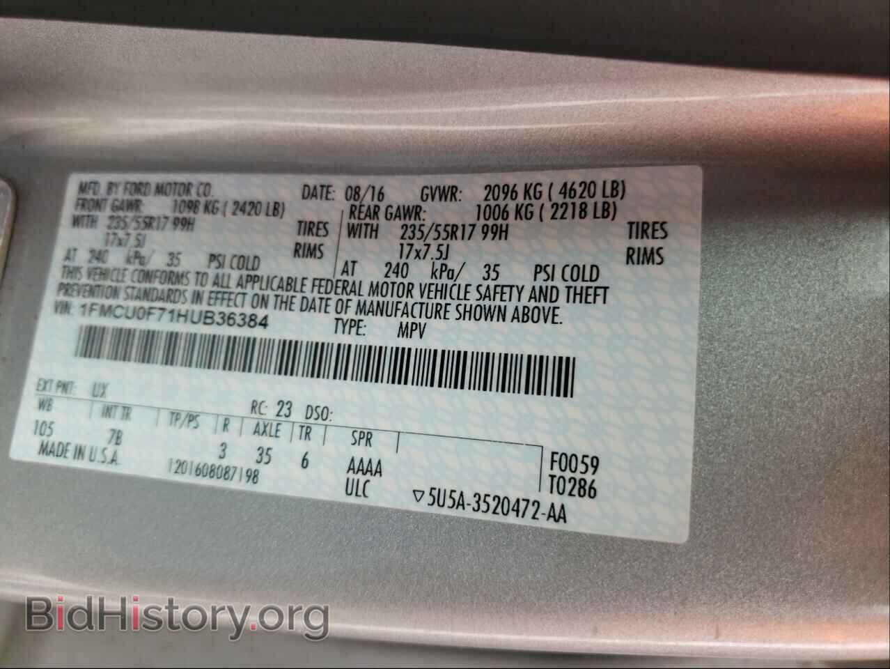 2017 FORD ESCAPE - VIN: 1FMCU0F71HUB36384 - Фото 10
