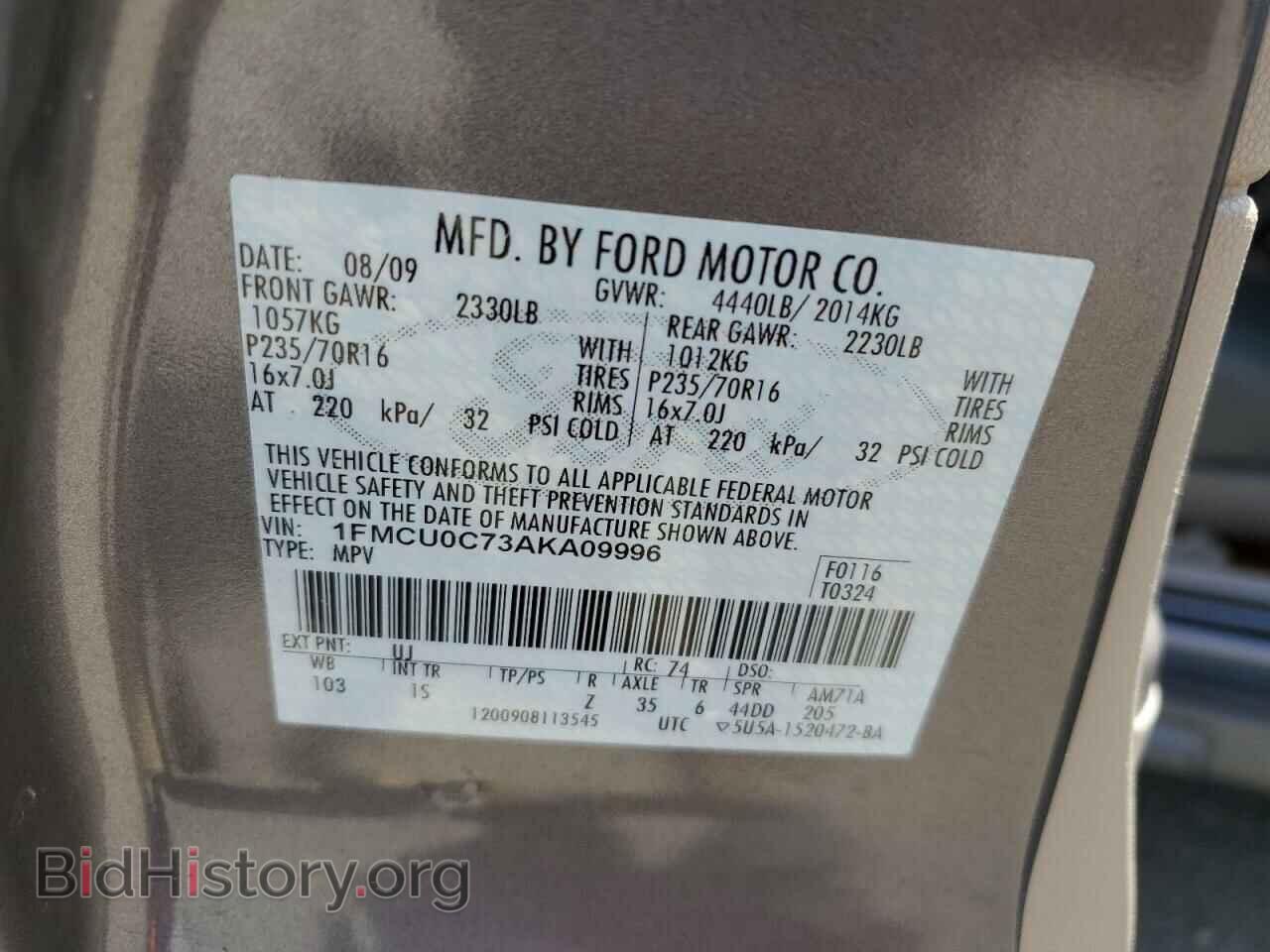 2010 FORD ESCAPE - VIN: 1FMCU0C73AKA09996 - Фото 13