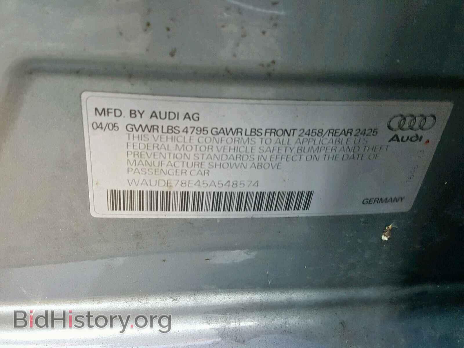 2005 AUDI A4 - VIN: WAUDF78E45A548574 - Фото 10