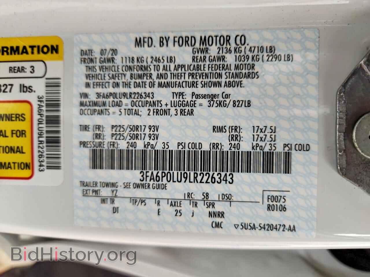 2020 FORD FUSION - VIN: 3FA6P0LU9LR226343 - Фото 12