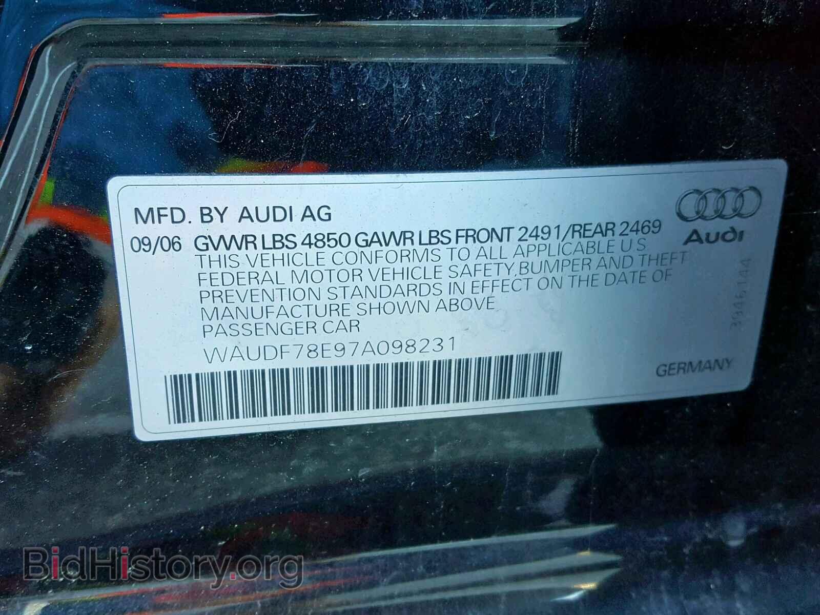2007 AUDI A4 - VIN: WAUDF78E97A098231 - Фото 10