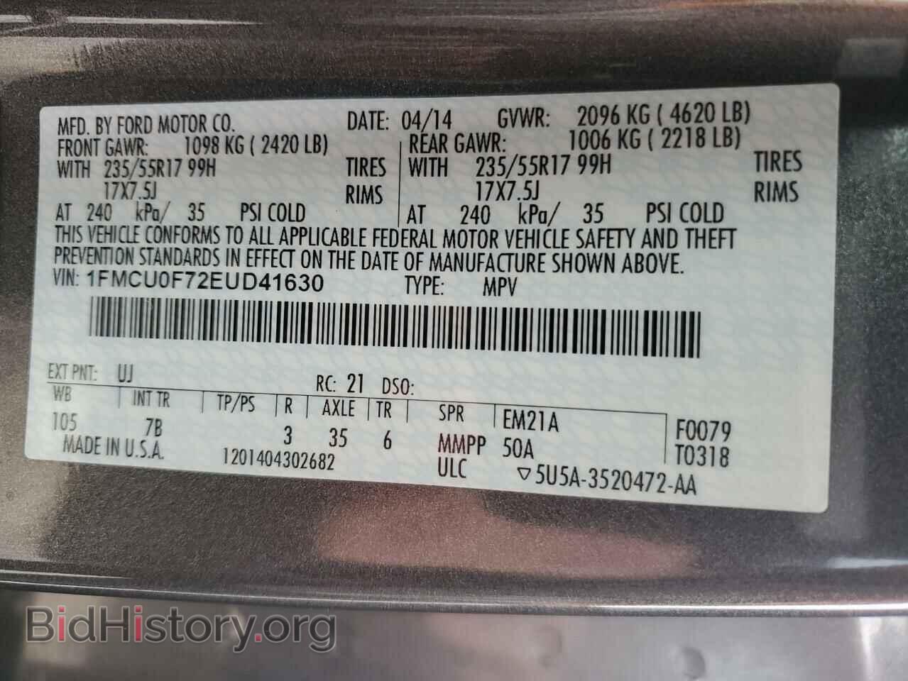 2014 FORD ESCAPE - VIN: 1FMCU0F72EUD41630 - Photo 14
