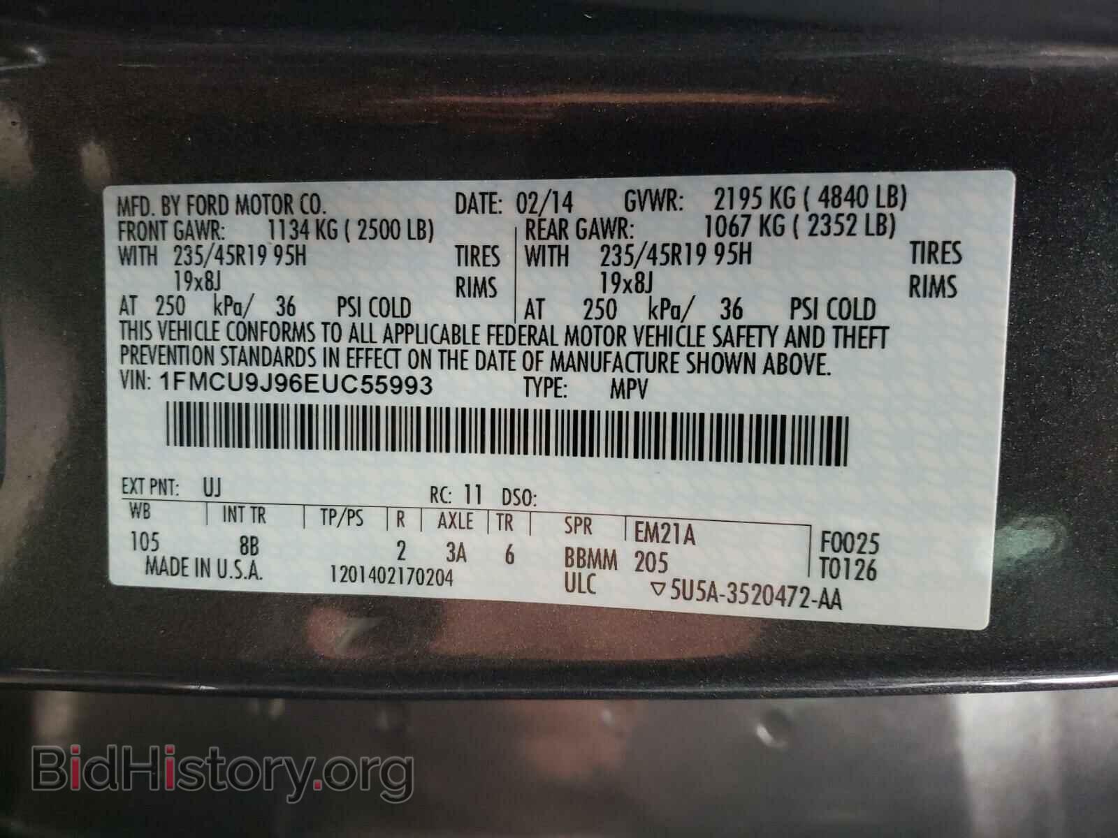 2014 FORD ESCAPE - VIN: 1FMCU9J96EUC55993 - Фото 10