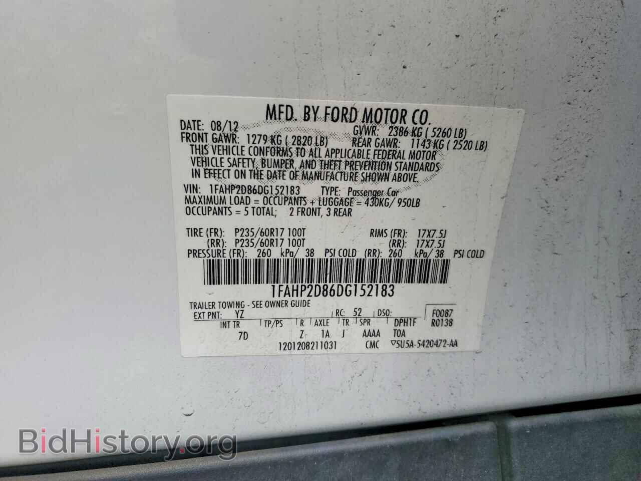 2013 FORD TAURUS - VIN: 1FAHP2D86DG152183 - Фото 12