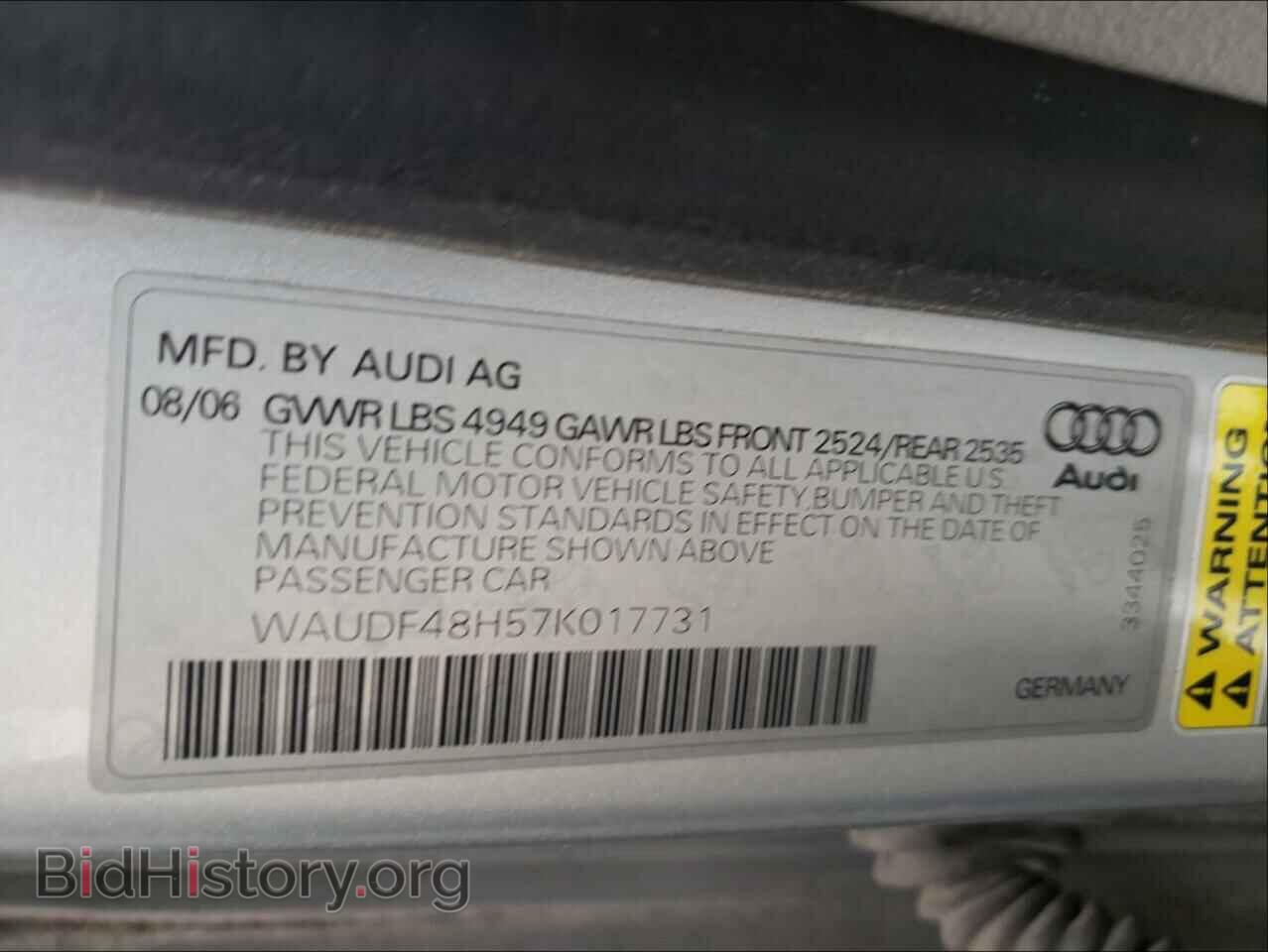 2007 AUDI A4 - VIN: WAUDF48H57K017731 - Фото 10
