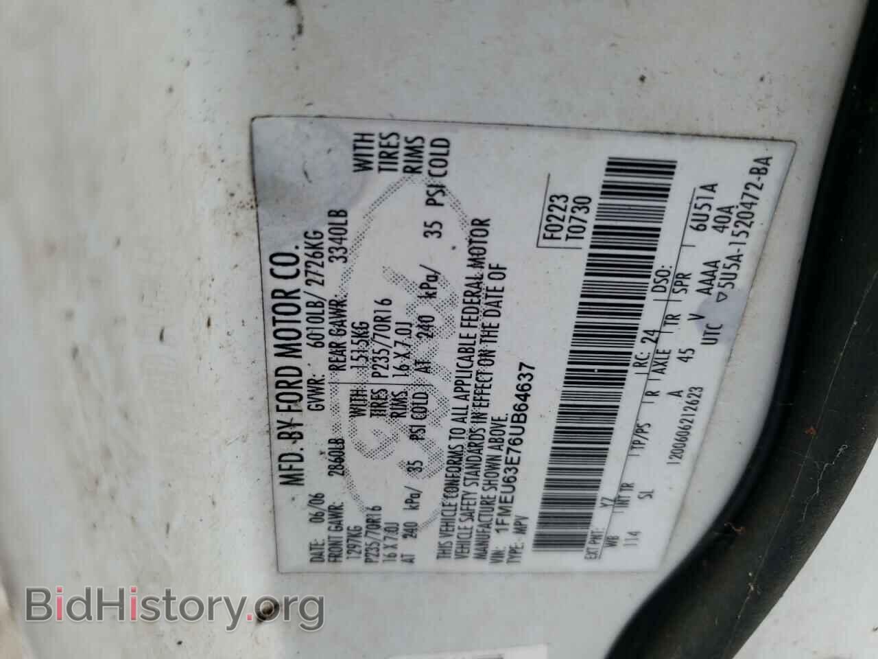 2006 FORD EXPLORER - VIN: 1FMEU63E76UB64637 - Photo 10