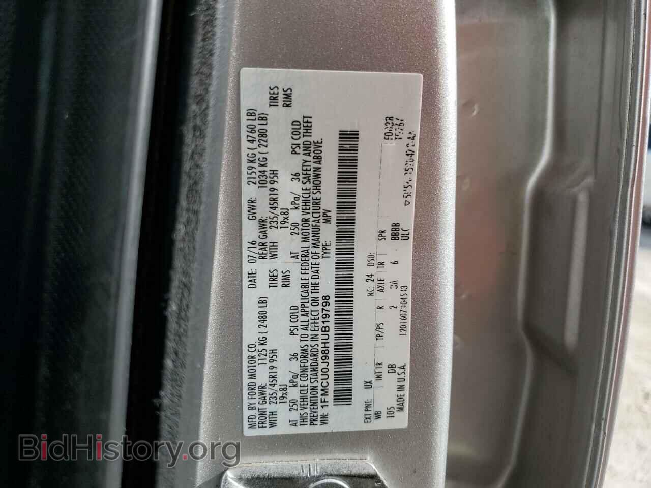 2017 FORD ESCAPE - VIN: 1FMCU0J98HUB19798 - Фото 13