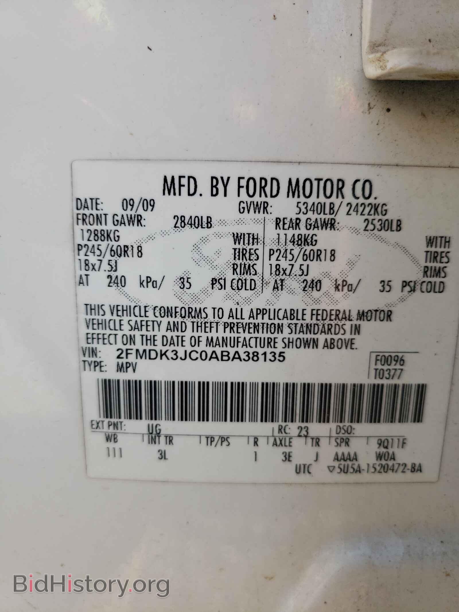 2010 FORD EDGE - VIN: 2FMDK3JC0ABA38135 - Фото 10