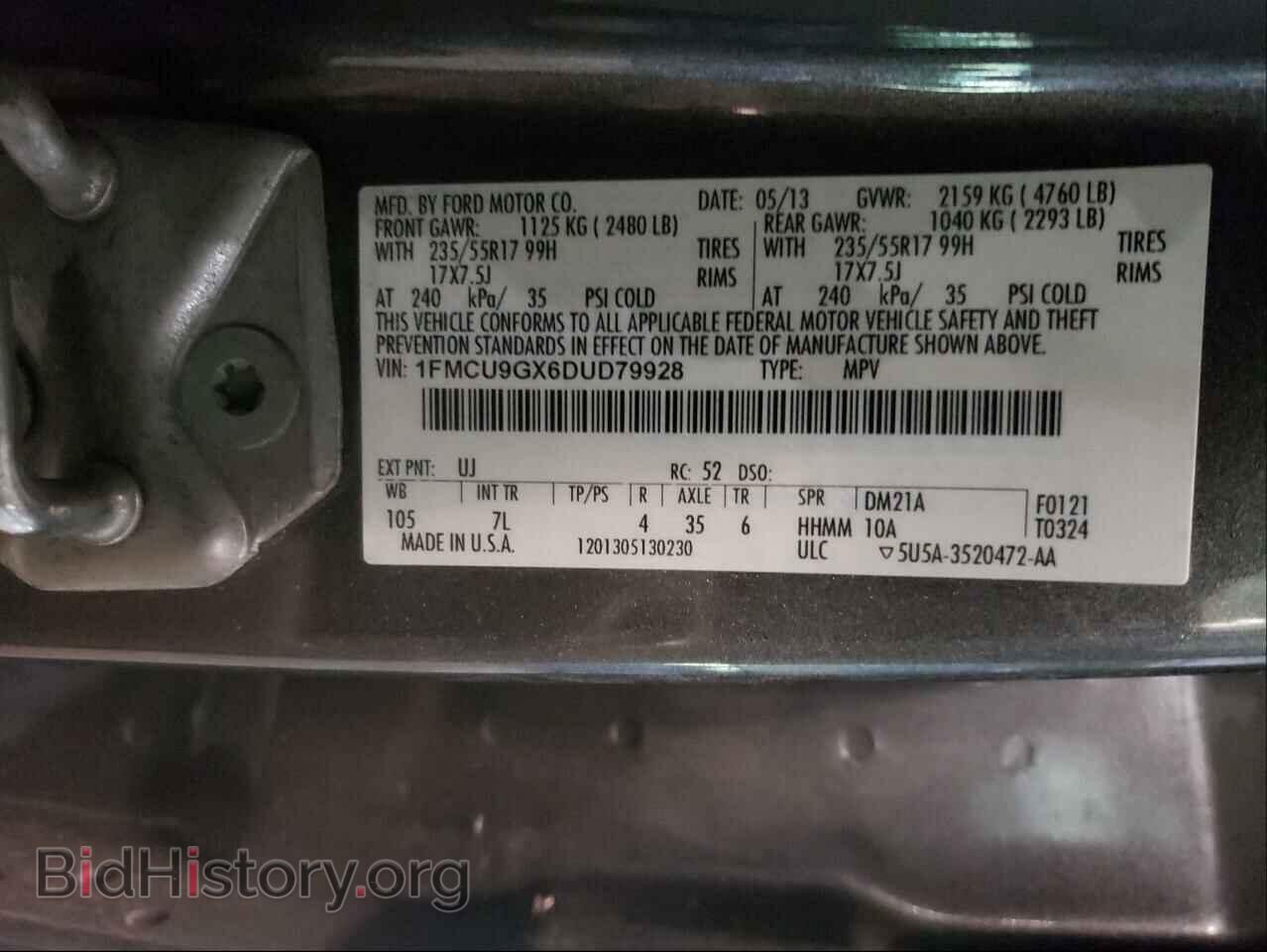 2013 FORD ESCAPE - VIN: 1FMCU9GX6DUD79928 - Фото 10