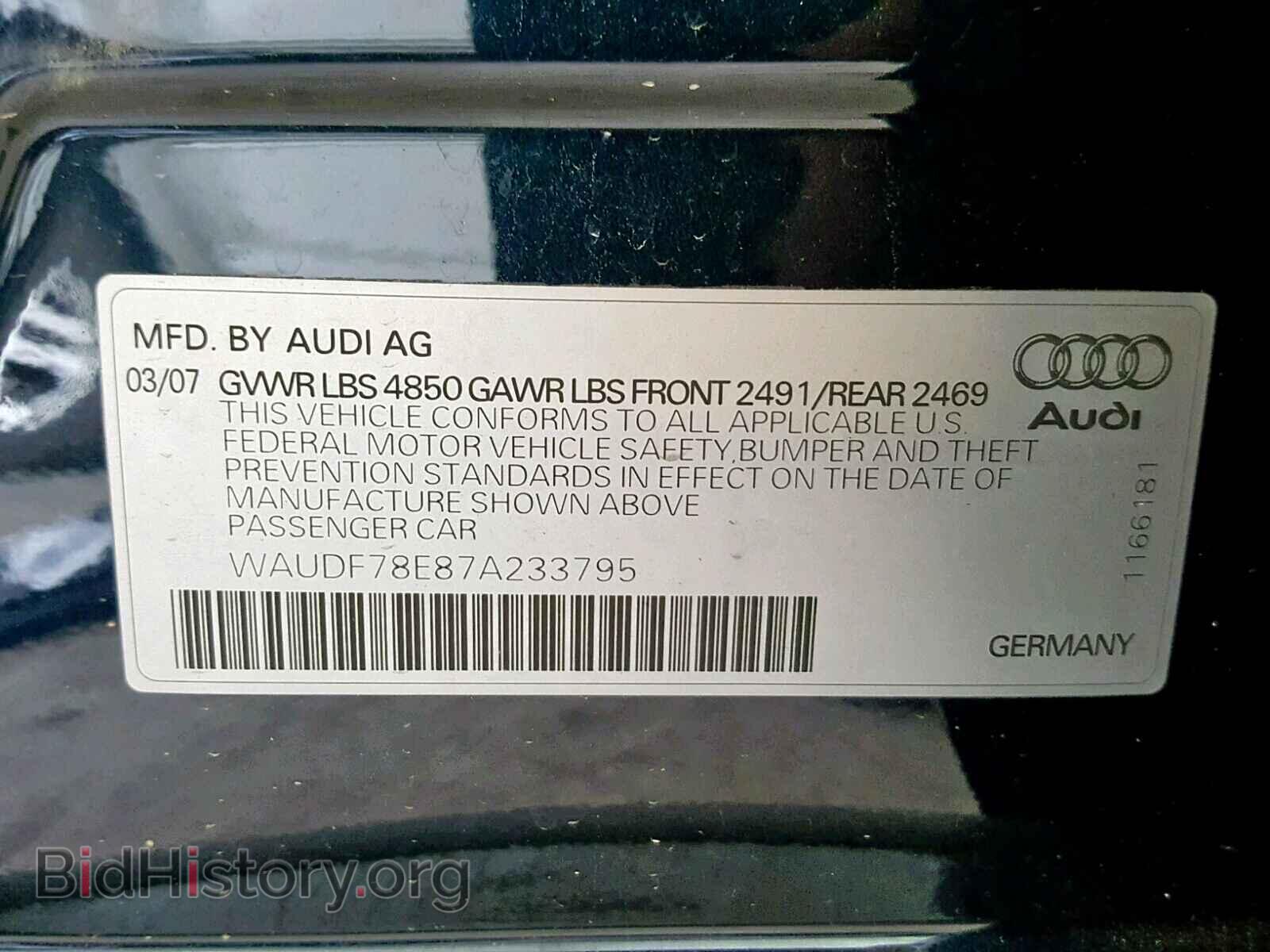 2007 AUDI A4 - VIN: WAUDF78E87A233795 - Фото 10