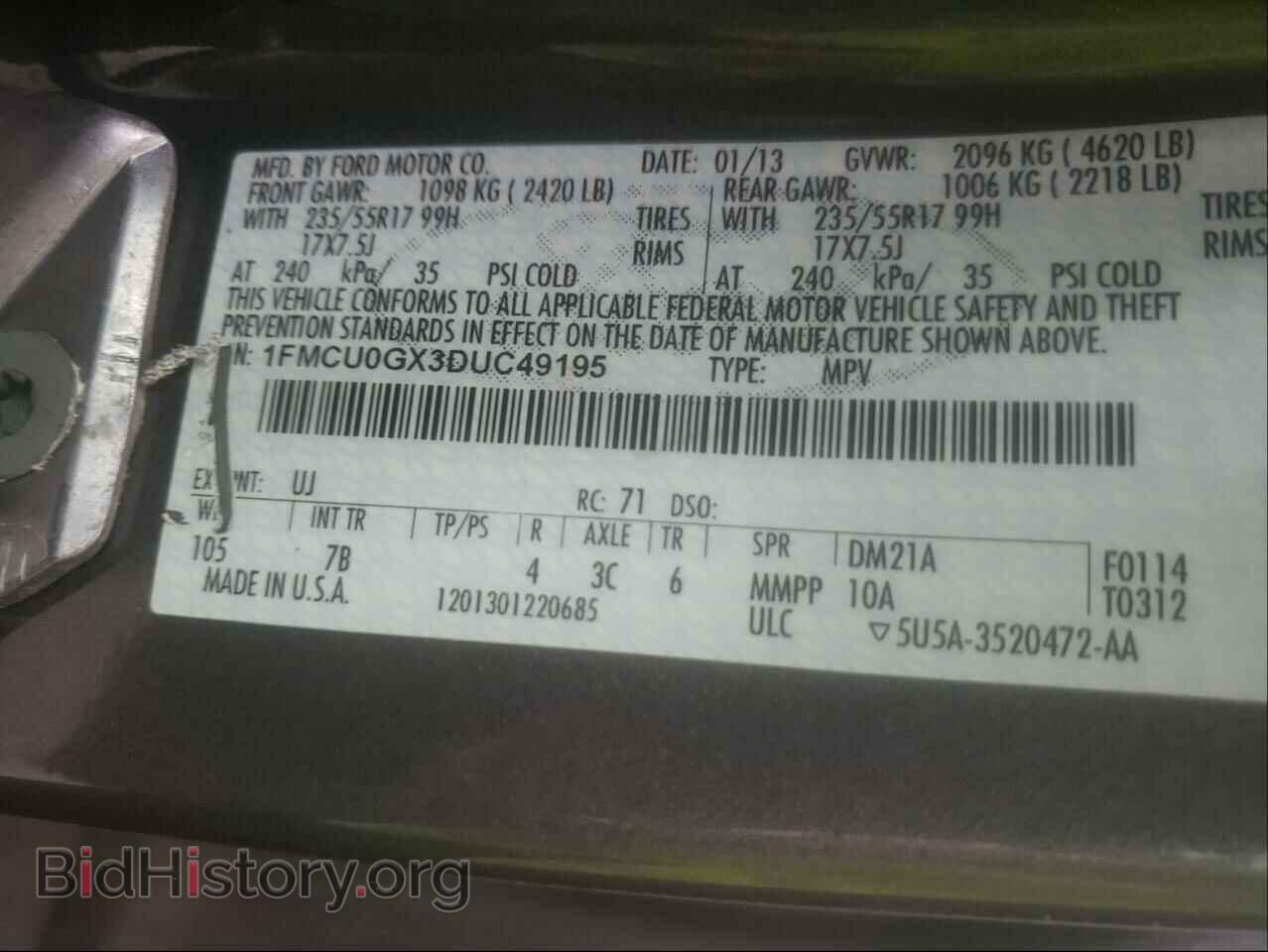 2013 FORD ESCAPE - VIN: 1FMCU0GX3DUC49195 - Фото 10