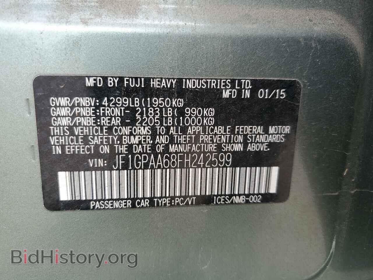2015 SUBARU IMPREZA - VIN: JF1GPAA68FH242599 - Photo 10