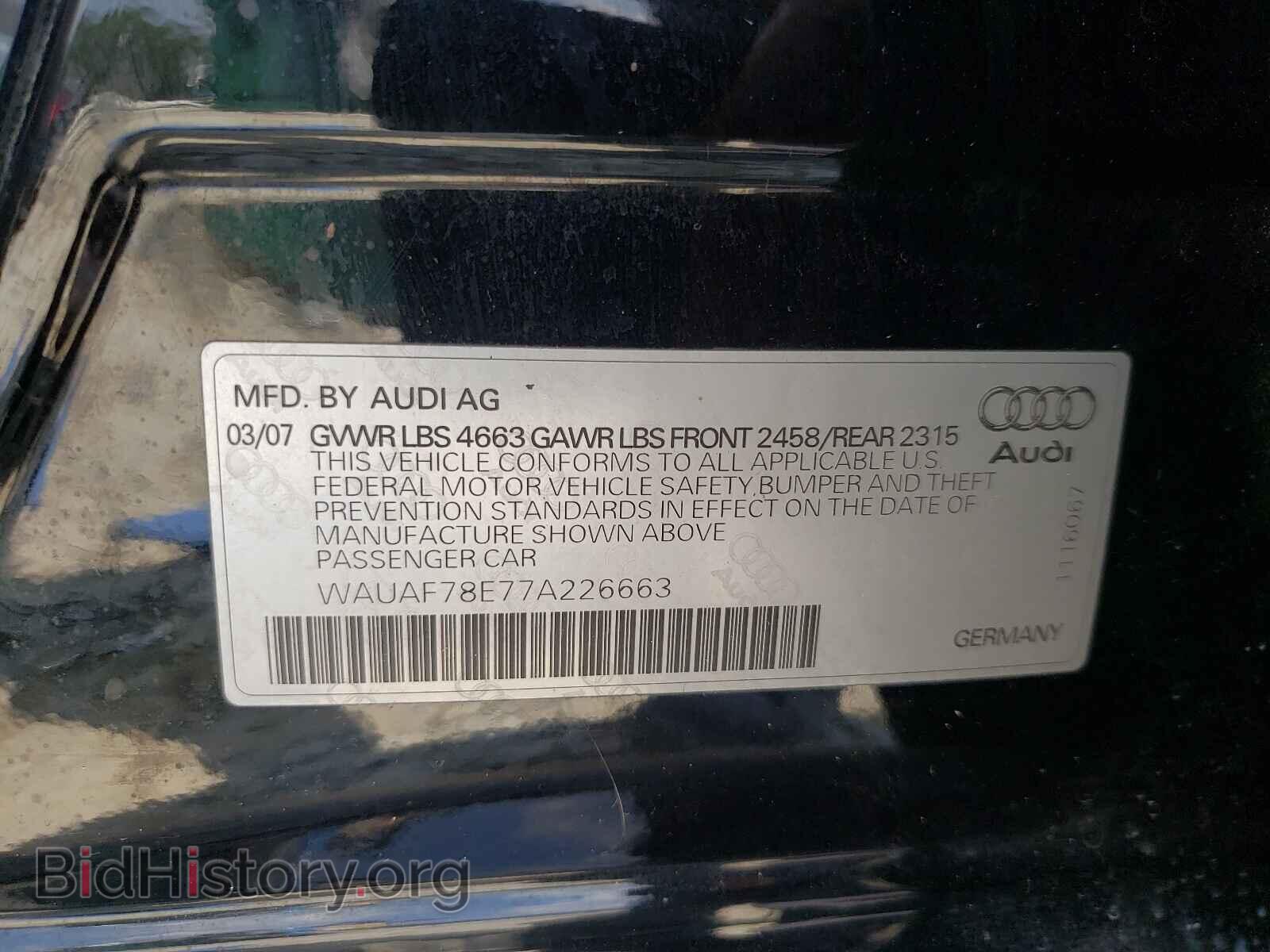 2007 AUDI A4 - VIN: WAUAF78E77A226663 - Photo 10