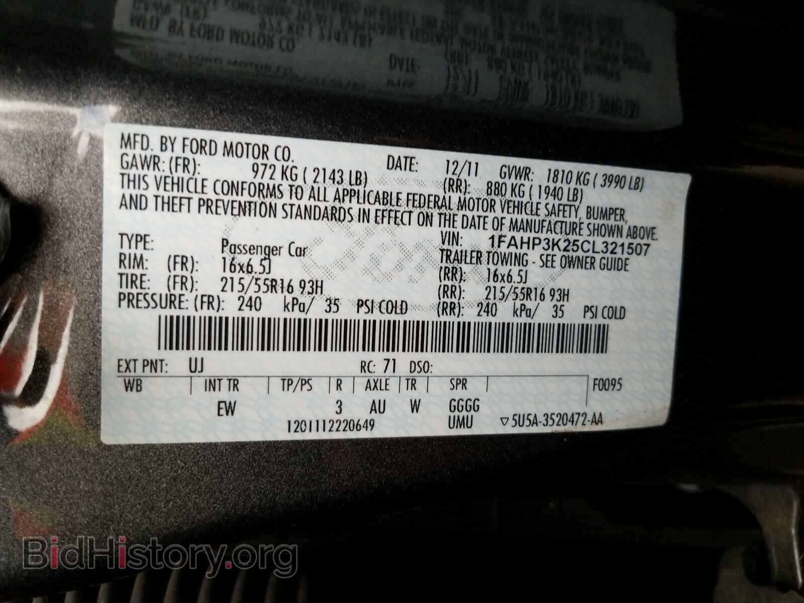 2012 FORD FOCUS - VIN: 1FAHP3K25CL321507 - Фото 10