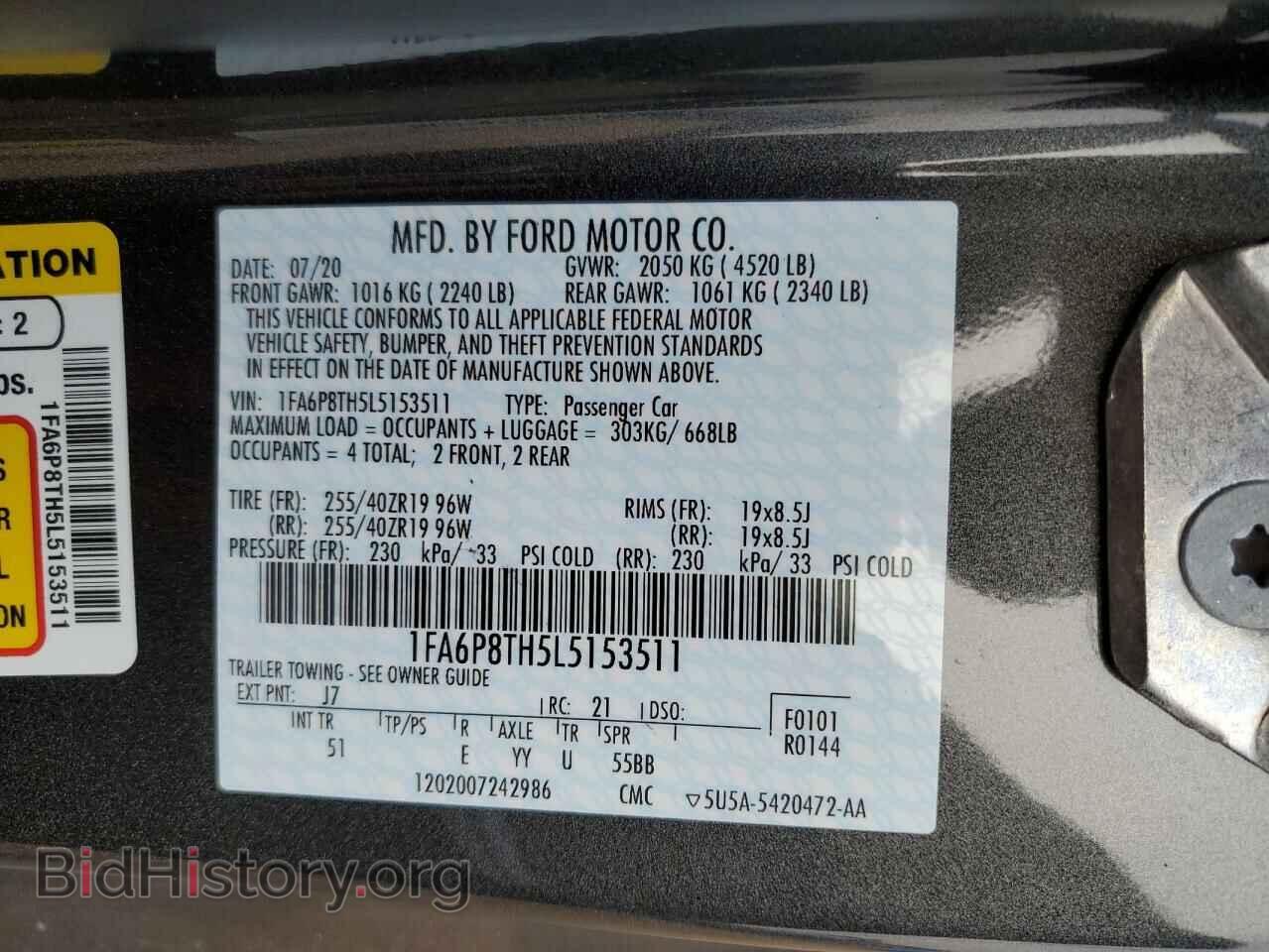 2020 FORD ALL Models - VIN: 1FA6P8TH5L5153511 - Фото 12