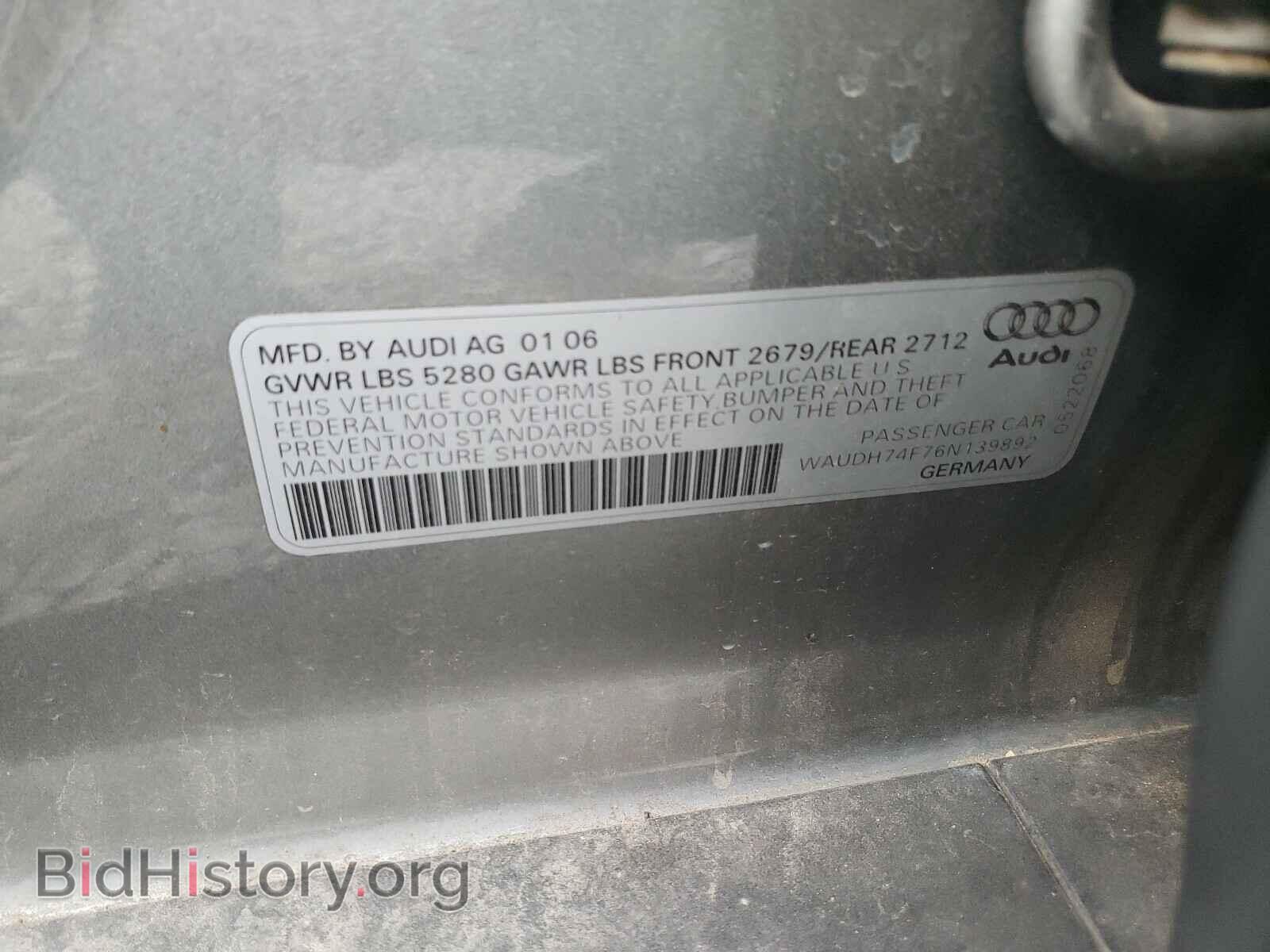 2006 AUDI A6 - VIN: WAUDH74F76N139892 - Фото 10