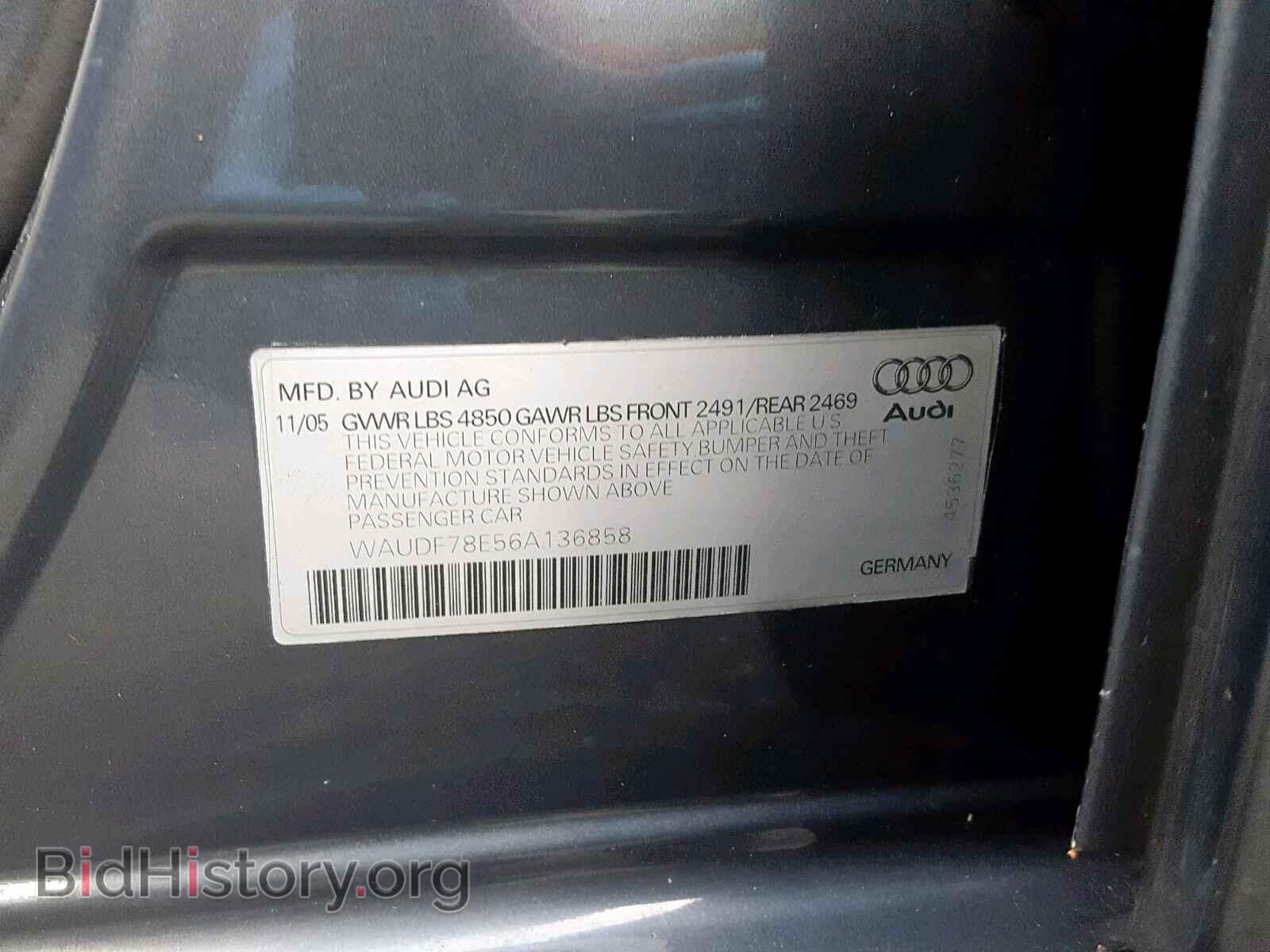 2006 AUDI A4 - VIN: WAUDF78E56A136858 - Фото 10