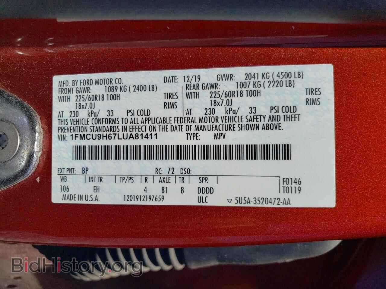 2020 FORD ESCAPE - VIN: 1FMCU9H67LUA81411 - Photo 12