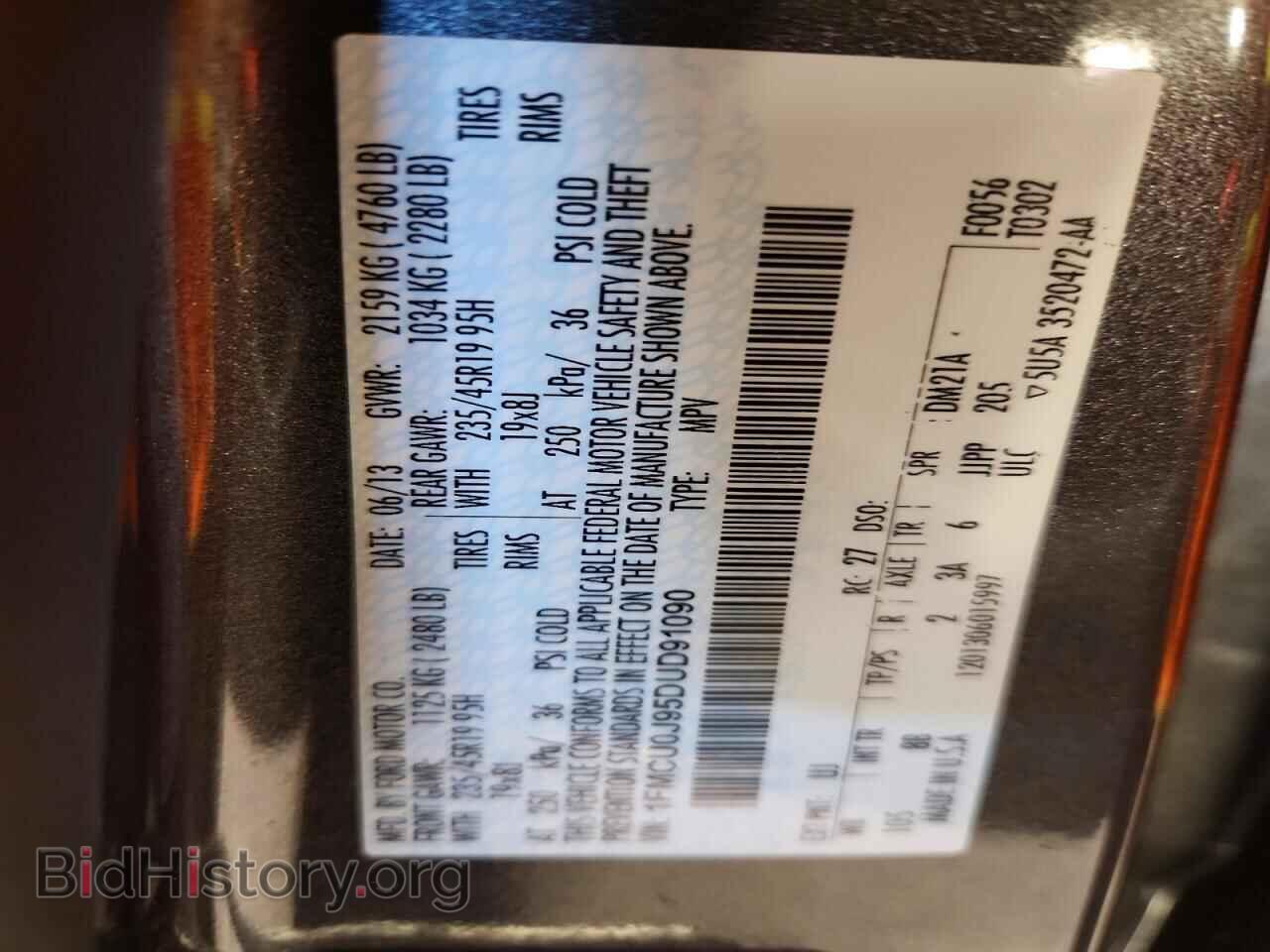2013 FORD ESCAPE - VIN: 1FMCU0J95DUD91090 - Фото 13
